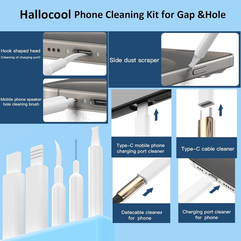 Hallocool 32 in 1 Multi-Functional Cleaning Kit for Electronics Devices, Mobile Phones, Computer, Monitor, Earbuds, Headphones, Laptop, Camera, Lens Portable White Electronic Cleaning Kit (Black) - Image 4